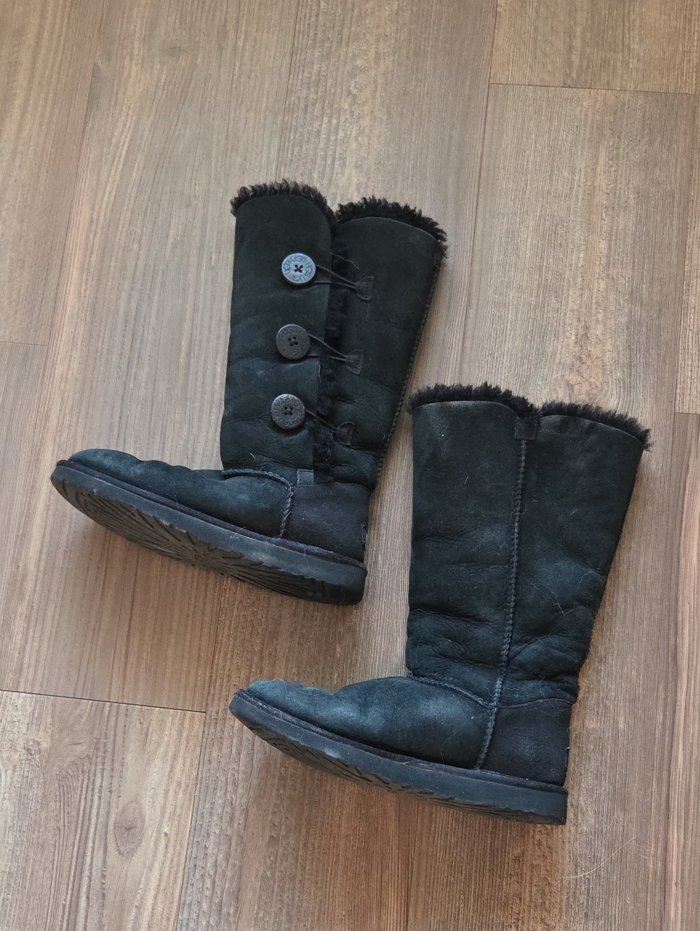 Black Suede UGG Button-Detail Women's Winter Boots